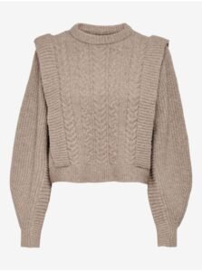 Brown Women's Ribbed Sweater with Balloon Sleeves