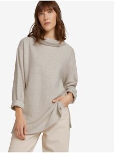 Light gray womens loose sweatshirt with stand-up