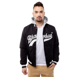 Men's Quilted Bomber Jacket with Hood