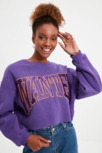 Trendyol Purple Crop Knitted