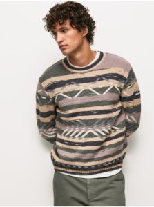 Beige-Green Mens Patterned Sweater Pepe Jeans