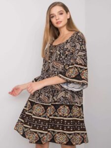 Black dress with ethnic patterns by