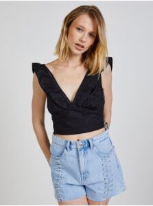 Black Women's Cropped Top with Ruffles