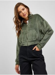 Green Womens Cropped Zipper Sweatshirt TALLY