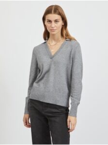 Grey women's sweater with clamshell neckline