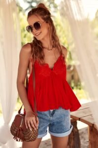 Summer blouse with lace neckline