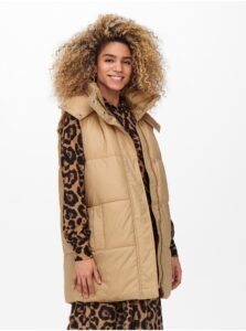 Beige Quilted Vest with Detachable Hood