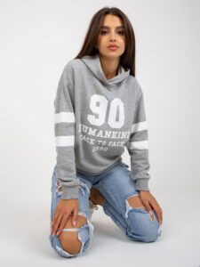 Grey women's sweatshirt with hood