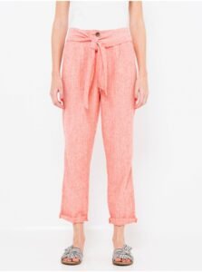 Pink linen shortened trousers CAMAIEU