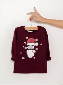 Burgundy Girls' T-Shirt with Christmas Motif
