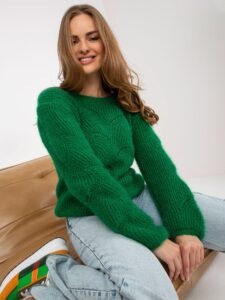 Dark green openwork classic sweater with