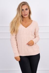 Knitted V-neck sweater powder