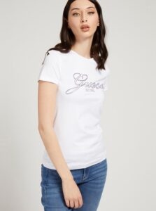 White Women's T-Shirt with Print Guess