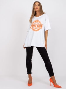 White and orange cotton T-shirt