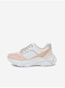 White-pink women's sneakers on the Platform