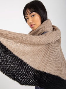 Beige-black long knitted scarf