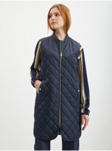 Dark Blue Womens Long Quilted Vest