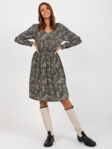 Khaki dress with prints and elastic