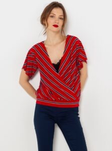 Red Women's Striped Blouse with Fold