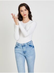 White Women's Ribbed T-shirt with Neckline