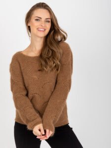 Brown fluffy classic sweater with