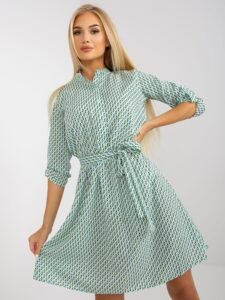 Casual white-green dress with