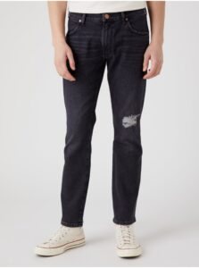 Black Men's Straight Fit Jeans with Tattered