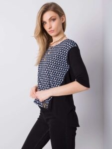 Black and blue blouse with print