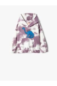 Koton Dinosaur Printed Hooded Sweatshirt Tie-Dye Patterned