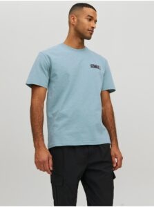 Light blue Mens Lined T-Shirt with print on the