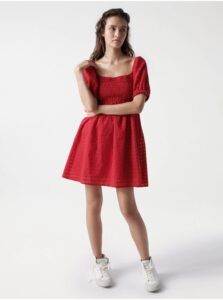 Red Short Dress with Balloon Sleeves Salsa
