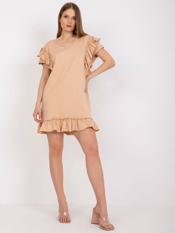 Beige minidress with frills and