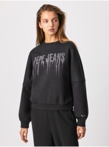 Black Women's Sweatshirt with Decorative Details Pepe