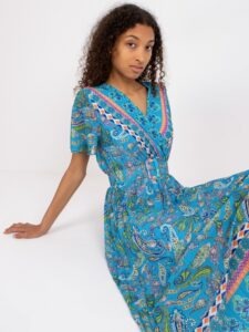 Blue midi paisley dress with