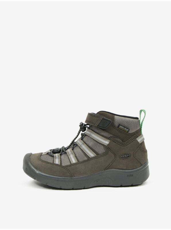 Grey-green children's waterproof shoes with leather details