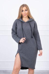 Dress with hood and slit on