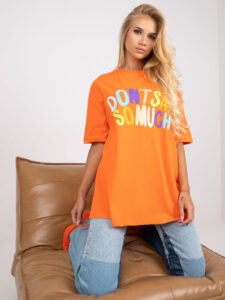 Orange cotton T-shirt with printed design