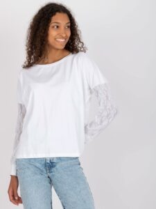 White blouse with lace sleeves