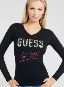 Black Ladies Sweater with Inscription with Decorative Details