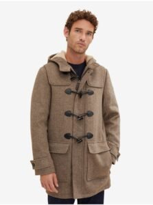 Brown men's winter coat with hood and wool