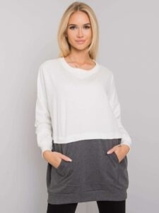 Ecru-dark grey sweatshirt with pocket