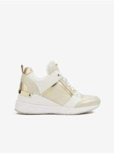 White Beige Women's Leather Ankle Sneakers Michael