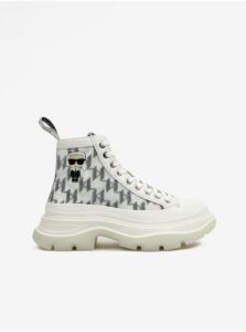White Women's Ankle Sneakers with Leather Details KARL