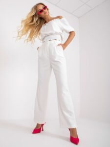 White fabric trousers with wide legs