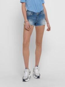 Blue Denim Shorts with Lace Details