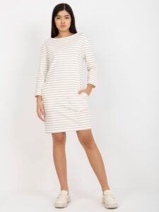 Ecru-beige women's basic striped dress