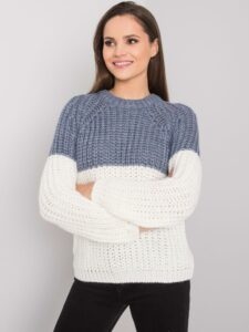 Ecru-dark blue knitted sweater Amanda