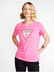 Pink Women's T-shirt with print Guess