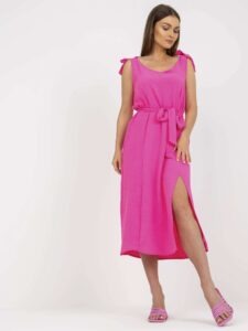 Pink midi dress with slit