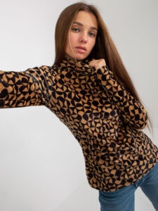 Velour blouse with camel and black